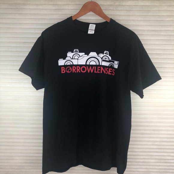 Borrow Lenses Camera Graphic Black & White Short Sleeve Cotton T-Shirt - Picture 1 of 7
